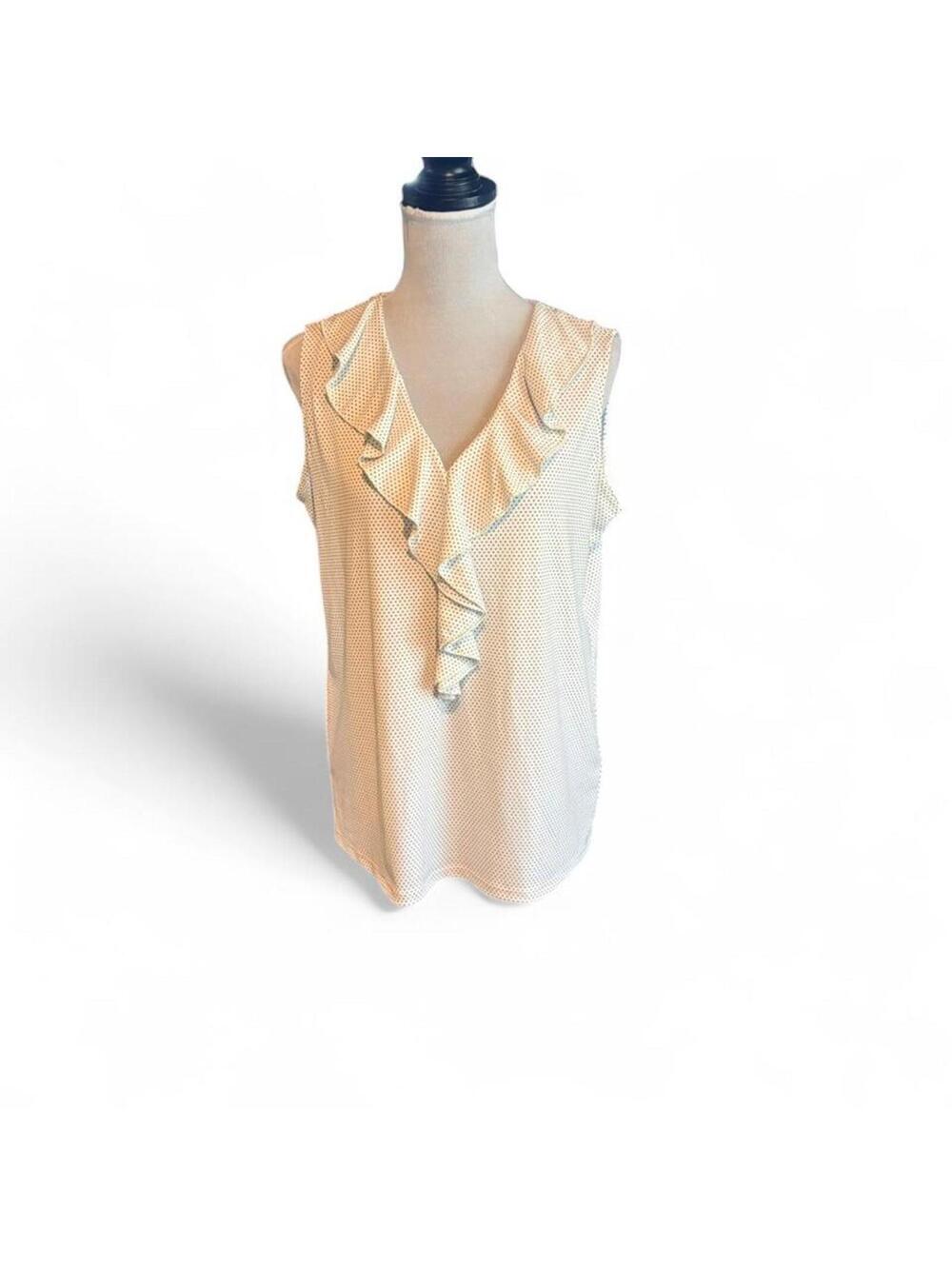 Adrianna Papell white and black polka dot ruffle top Size M